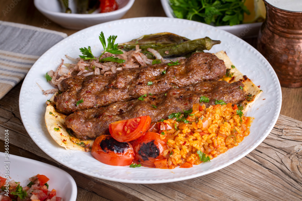 Traditional delicious Turkish foods; Adana kebab