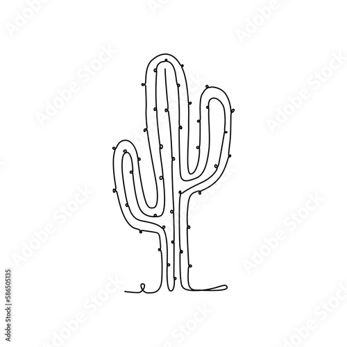 CACTUS LINE ART. Vector cactus. Continuous Line Drawing Vector for print poster, card, sticker tattoo, tee with Mexican Cactus. One Line art black Hand Drawn simple Illustration on White Background