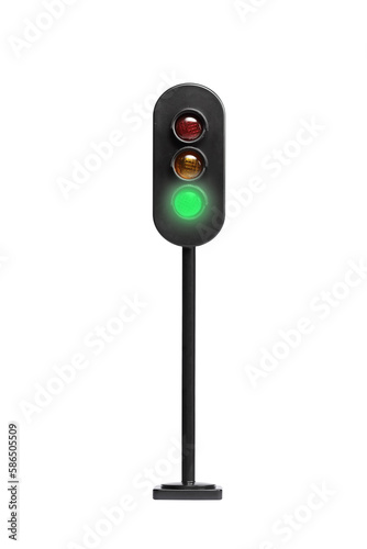 Studio shot of a traffic light with the green light on