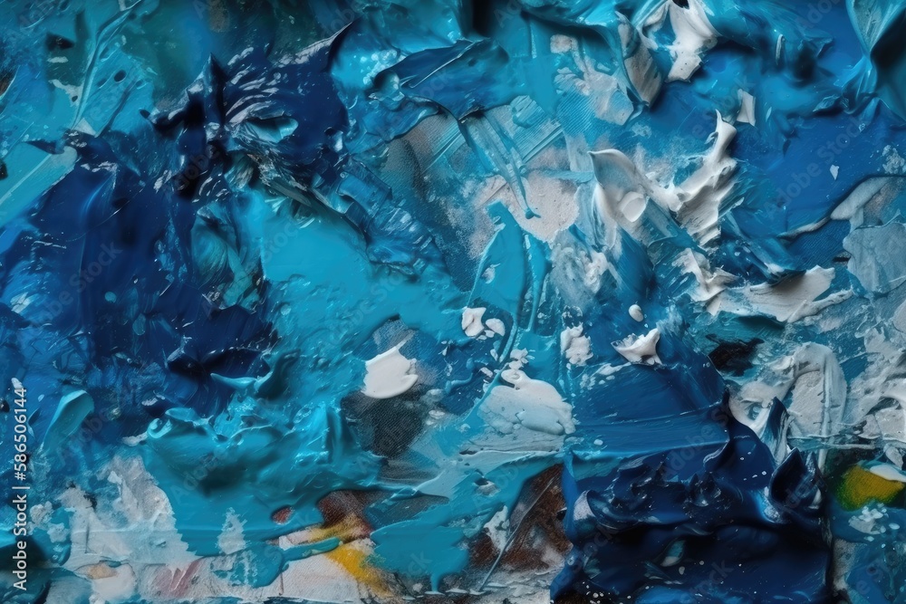 an abstract painting featuring shades of blue and white. Generative AI