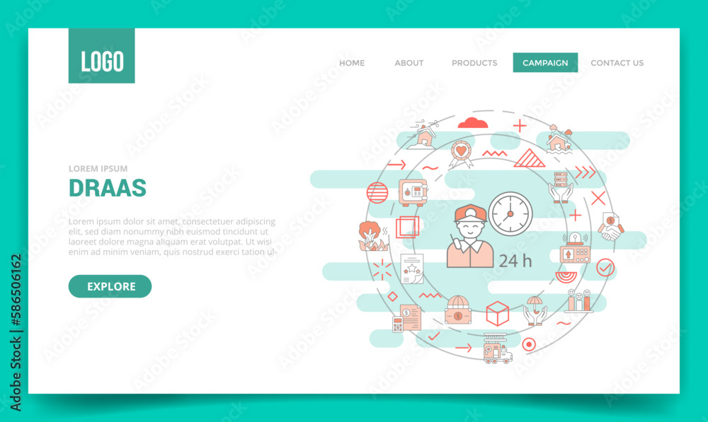 draas disaster recovery as a service concept with circle icon for website template or landing page homepage