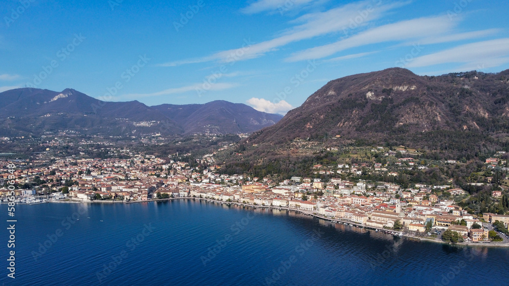 aerial view of the lake front of Salò, Garda lake, Italy.