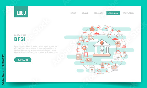 bfsi banking financial services and insurance concept with circle icon for website template or landing page homepage