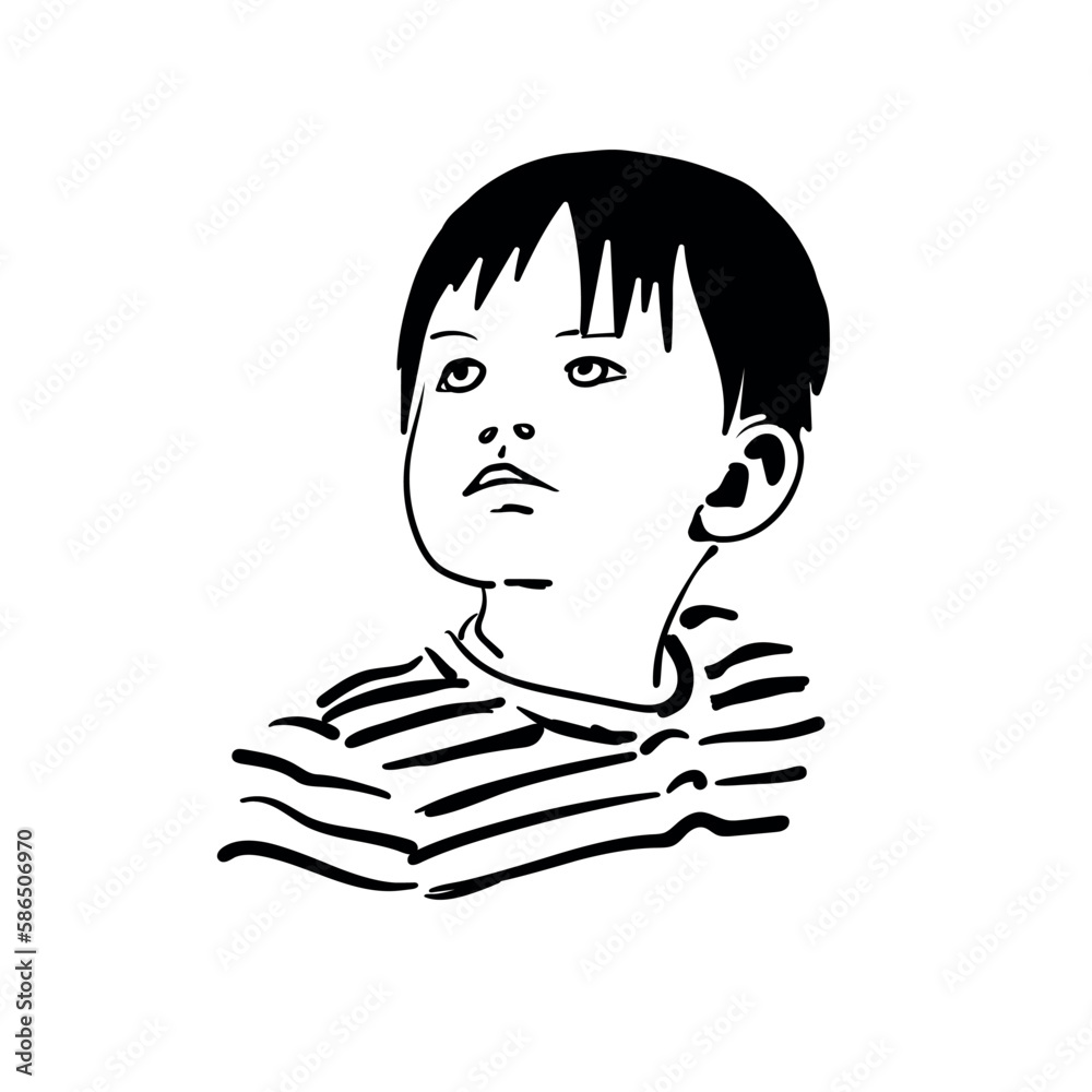 Portrait of a cute little boy looking up. Vector illustration.