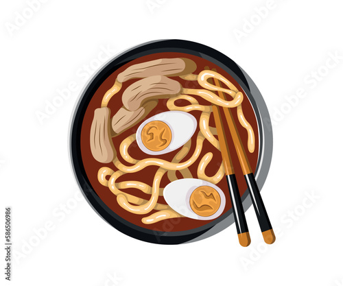 Ramen noodles in a bowl. Vector illustration in flat style