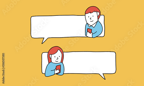 スマートフォンで会話する男女のイラスト