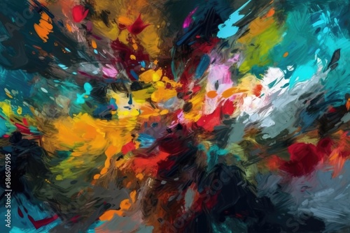 an abstract painting featuring vibrant colors and bold brushstrokes. Generative AI © AkuAku