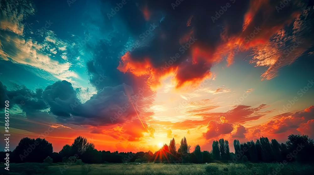 Beautiful sunset sky. Nature sky backgrounds. - Generative Ai - Landscape, Horizon, Clouds, Colors, Orange, Red, Yellow, Pink, Purple, Blue, Golden hour. Beautiful sunset sky. Nature sky backgrounds. - Generative Ai - Landscape, Horizon, Clouds, Colors, Orange, Red, Yellow, Pink, Purple, Blue, Golden hour.