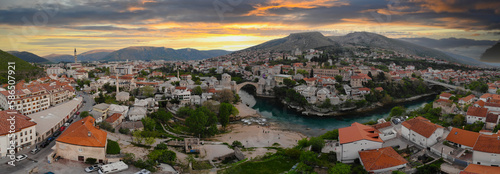 The old bridge and river in city of Mostar