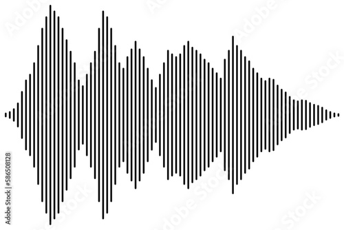 Abstract sound wave illustration, with a series of vertical lines representing audio frequencies over time, in a graphic pattern.