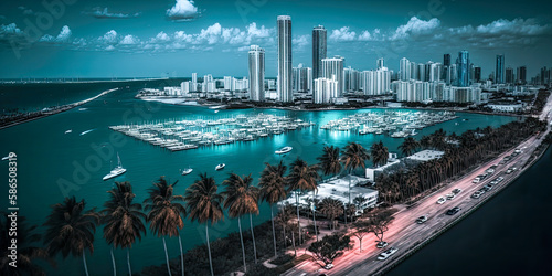 Miami city skyline at night - Generative AI © jovannig
