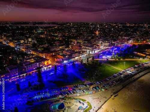 Aerial view of colourful Lights at sunset on Bondi Junction Australia. photo