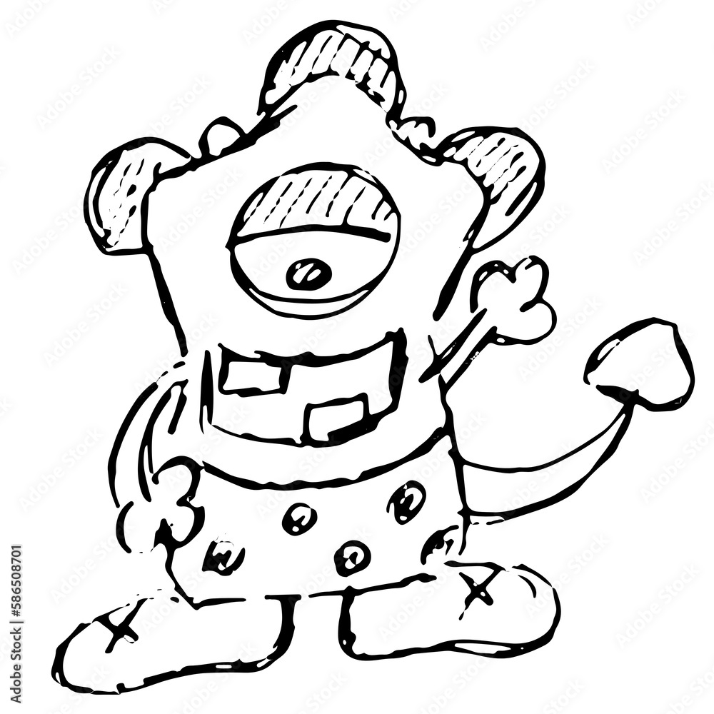 Funny monster doodle hand drawn icon