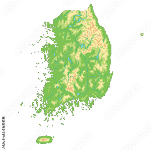 Highly detailed South Korea physical map.