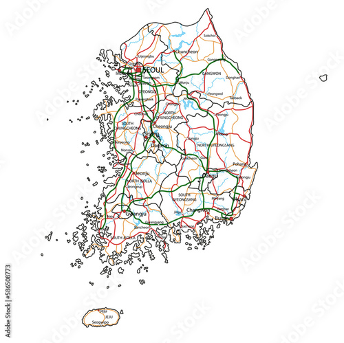 South Korea road and highway map. Vector illustration.