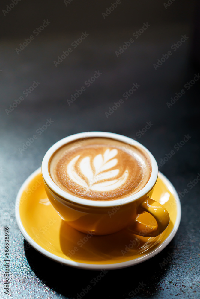 cup of coffee latte in coffee shop cup of coffee latte in coffee shop