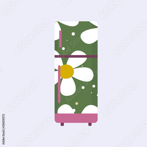  Illustration Flat Design Refrigerator with Pattern Daisy
