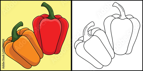 Bell Pepper Fruit Coloring Page Illustration
