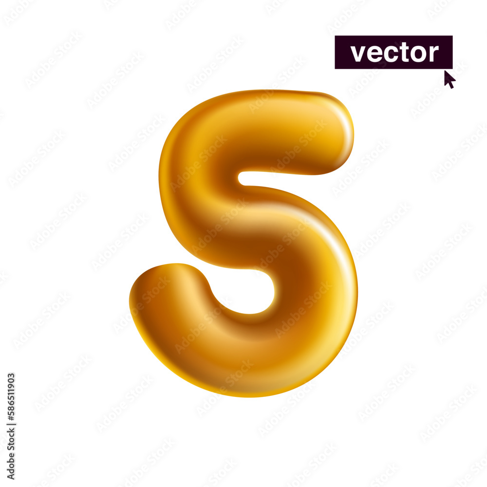 Number 5. Metallic golden five sign. Realistic 3D design in cartoon fun style on white background. Number 5. Metallic golden five sign. Realistic 3D design in cartoon fun style on white background.