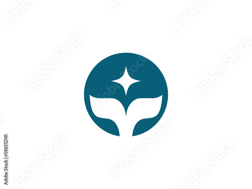 Whale Star logo. Star and whale in circle logo. Logo can use Seafood, Diving Club, Yacht Club and Marina name, sea tourism