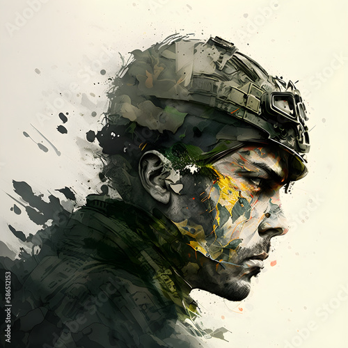 War in Ukraine concept. Portrait of a military volunteer at war. Peace is above all. Created with Generative AI