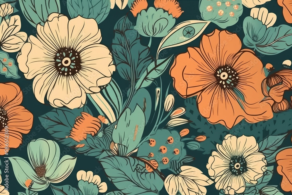 custom made wallpaper toronto digitalillustration of vintage floral seamless pattern. Generative AI