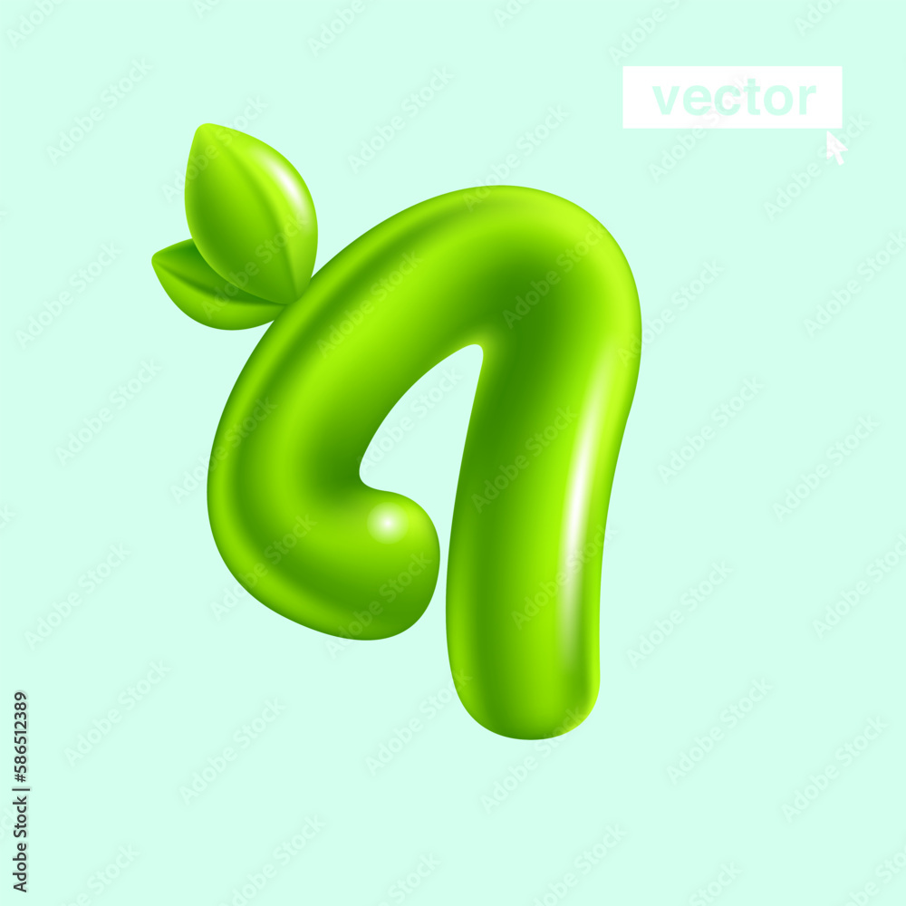 Number 4 eco logo. Four sign with green leaves. 3D realistic and cartoon balloon style. Glossy vector illustration. Number 4 eco logo. Four sign with green leaves. 3D realistic and cartoon balloon style. Glossy vector illustration.