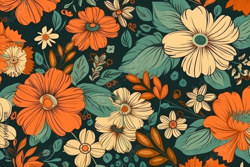 illustration of vintage floral seamless pattern. Generative AI