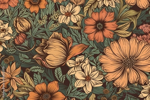 illustration of vintage floral seamless pattern. Generative AI