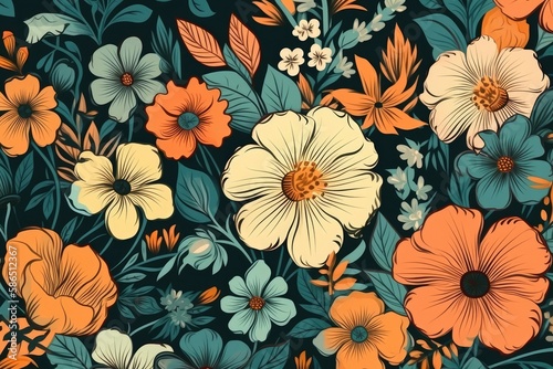 illustration of vintage floral seamless pattern. Generative AI