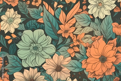 illustration of vintage floral seamless pattern. Generative AI