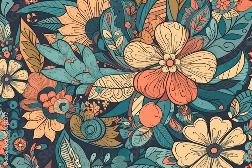 illustration of vintage floral seamless pattern. Generative AI