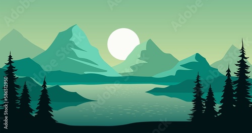 landscape with mountains and lake © Sergey