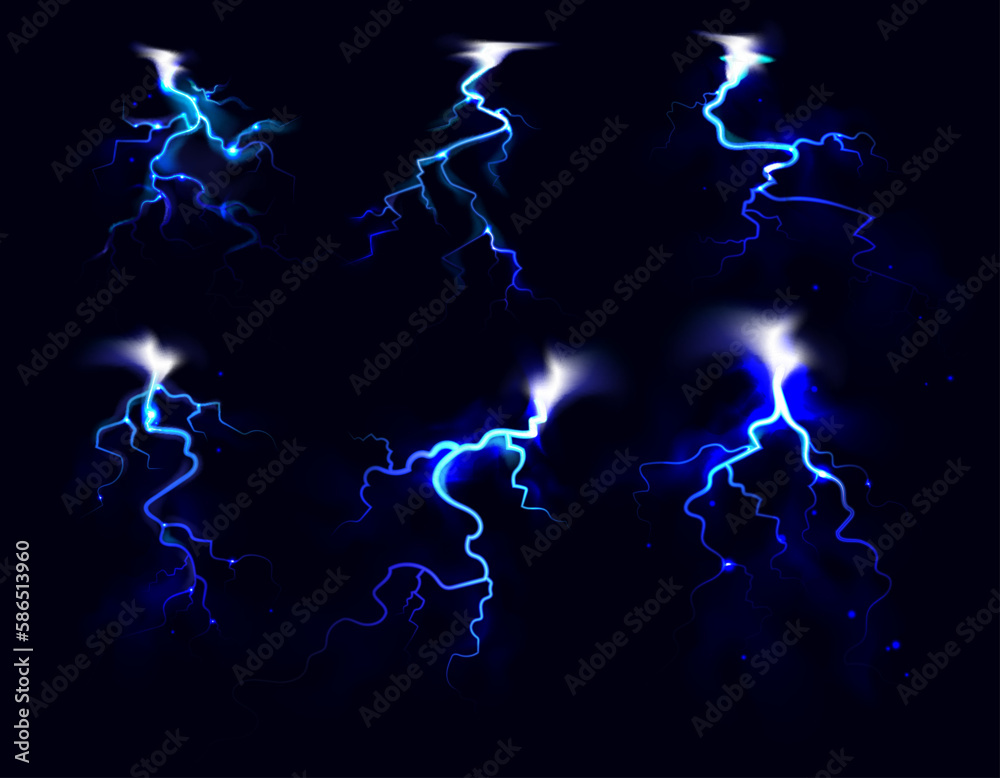 Fototapeta premium Flash Of Lightning Realistic Set