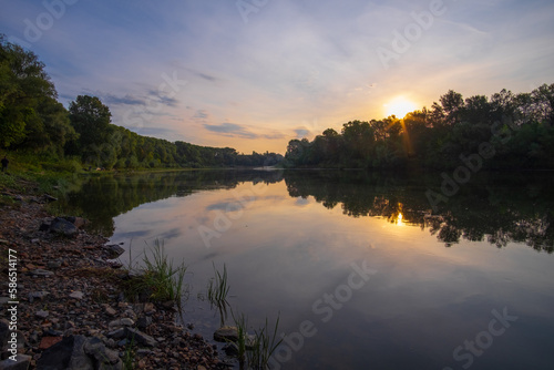 Fototapeta Naklejka Na Ścianę i Meble -  summer sunrise over the river