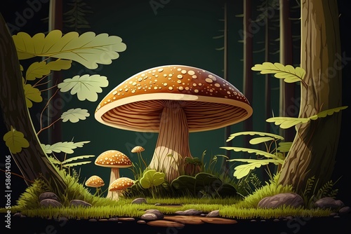 stunning picture of a mushroom growing in a pine grove Generative AI