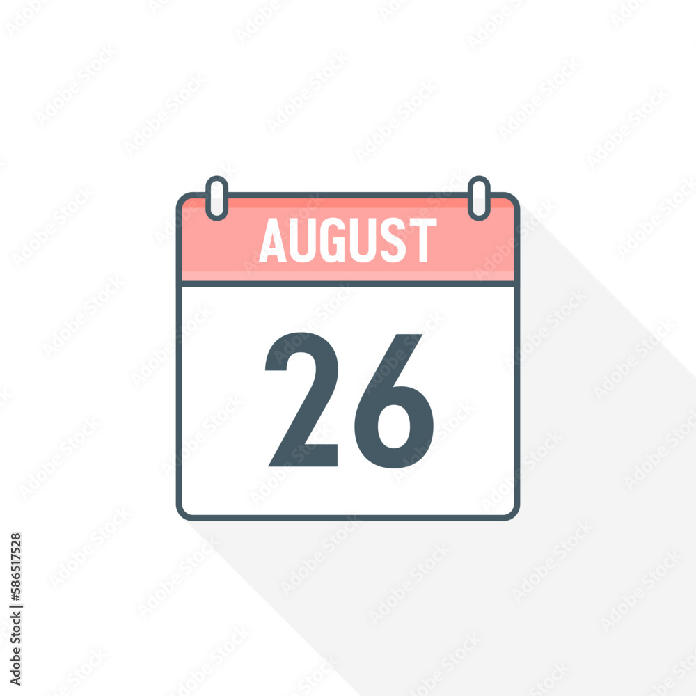 26th August calendar icon. August 26 calendar Date Month icon vector illustrator 26th August calendar icon. August 26 calendar Date Month icon vector illustrator