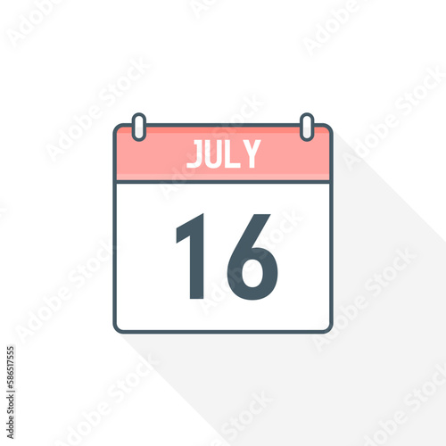 16th July calendar icon. July 16 calendar Date Month icon vector illustrator