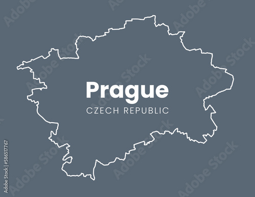 Map of Prague - the capital of Czech Republic - Urban borders map. Light stronke version on dark background of Praha City poster.