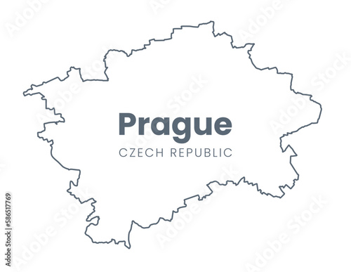 Map of Prague - the capital of Czech Republic - Urban borders map. Light stroke version of Praha City poster.