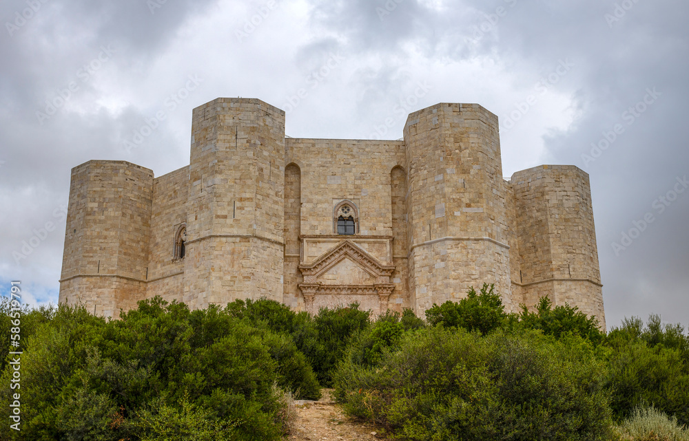 ANDRIA, ITALY, JULY 8, 2022 - View of Castel del Monte, built in an octagonal shape by Frederick II in the 13th century in Apulia, Andria province, Apulia, Italy