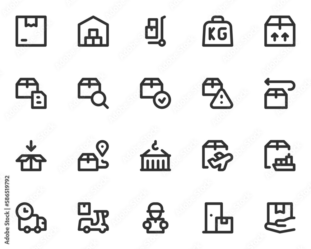 Mini line icons about shipping and delivery. Editable stroke on transparent background