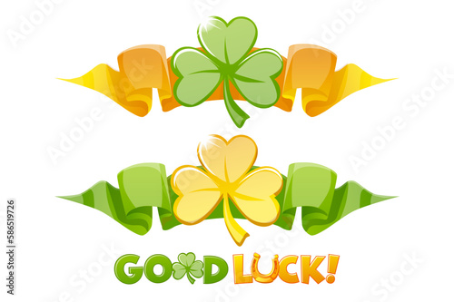 Good Luck symbol. Award ribbon with clover or shamrock