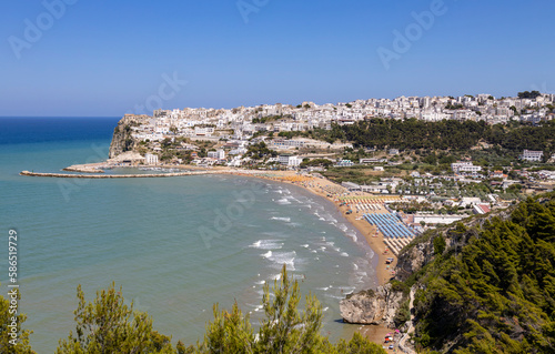 Panoramic view of the fishing village of Peschici, province of Foggia, Puglia, Italy