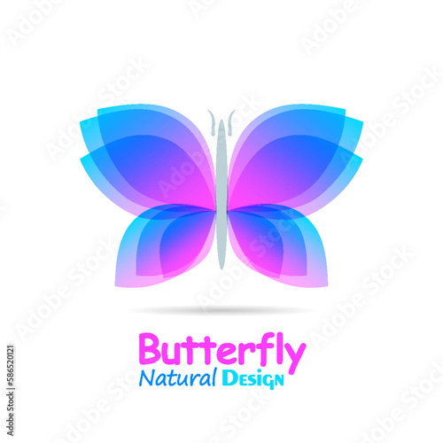 Watercolor butterfly with soft transition colors wings. Abstract bright logo template. Abstract flying insects, isolated on white. Vector