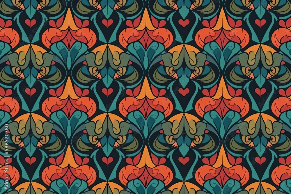 vibrant heart pattern on a dark background. Generative AI vibrant heart pattern on a dark background. Generative AI