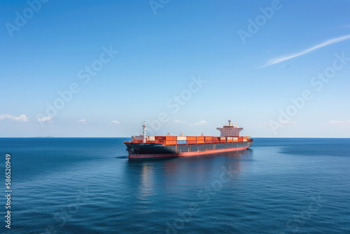 Cargo ship transports containers by sea. Shipping containers cargo. Logistics, import and export. Created with Generative AI technology.