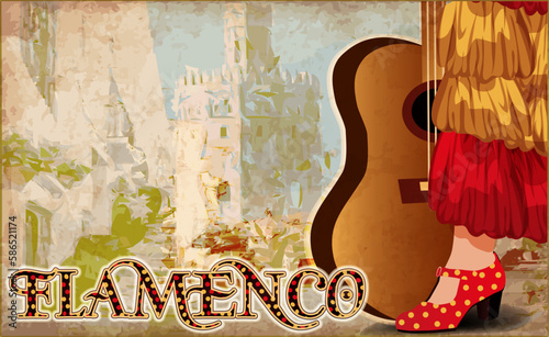 Flamenco invitation party card with guitar  vector illustration