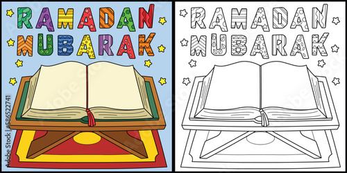 Ramadan Quran Coloring Page Colored Illustration