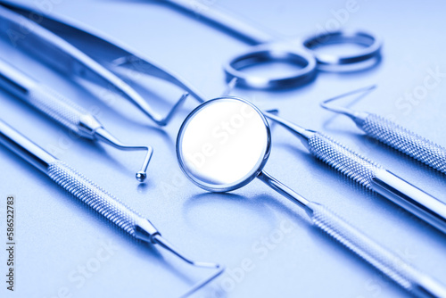 Closeup of dental mirror and tools